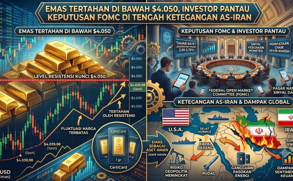Emas Tertahan di Bawah $4.050, Investor Pantau Keputusan FOMC di Tengah Ketegangan AS-Iran