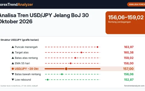 Analisa Tren USD/JPY Jelang BoJ 30 Oktober 2026: Rentang 156–159, EMA 55 Hari 158, dan Zona 160 yang Rawan Intervensi
