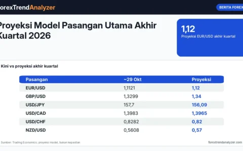 Proyeksi Model Pasangan Utama Akhir Kuartal 2026: EUR/USD 1,12, USD/JPY 156, GBP/USD 1,34